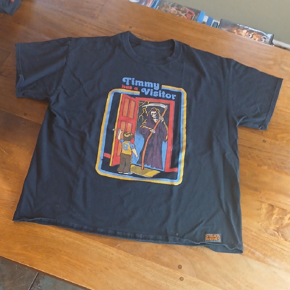 Steven Rhodes Timmy has a Visitor Graphic Tee Black, Several Small Stains In Pic